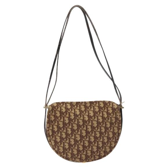 DIOR Trotter Canvas Shoulder Bag Brown Gold - Picture 3 of 12